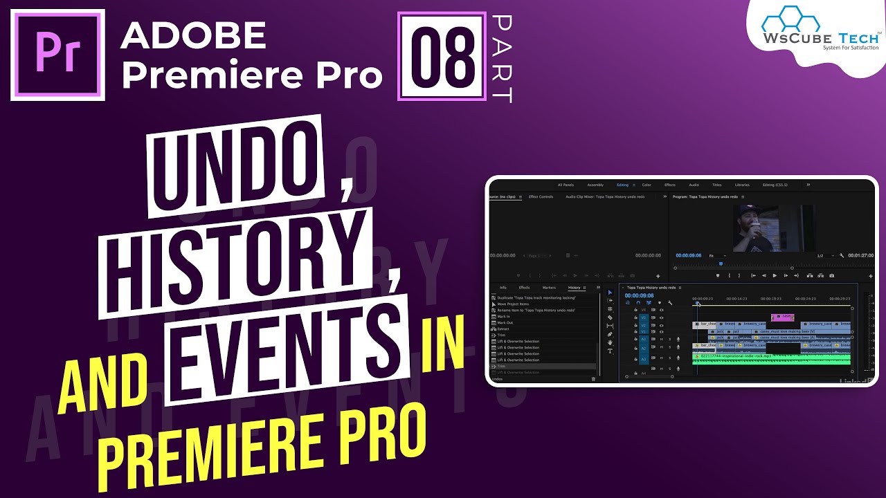 Part 8- How to Use History Panel to Undo/redo Actions In Premiere Pro | Events Panel In Premiere Pro (Hindi)